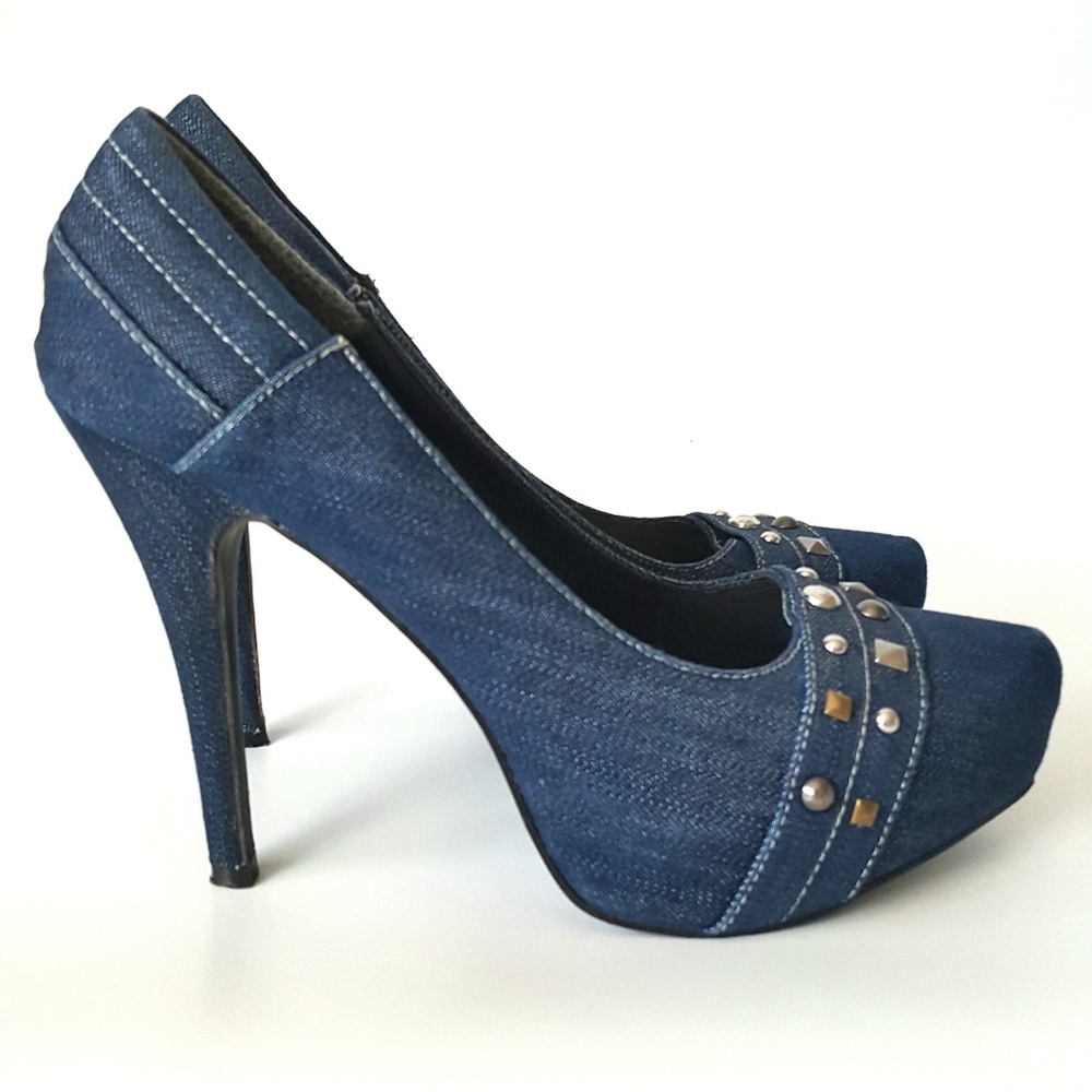 🎀SOLD🎀 Blue Studded Denim Platform Heels Si…